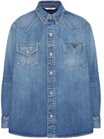 Valentino FW24 Oversized Metal Logo Denim Jacket in Dark Blue 5V3DB02XAA6-558 Valentino FW24 Oversized Metal Logo Denim Jacket in Dark Blue 5V3DB02XAA6-558