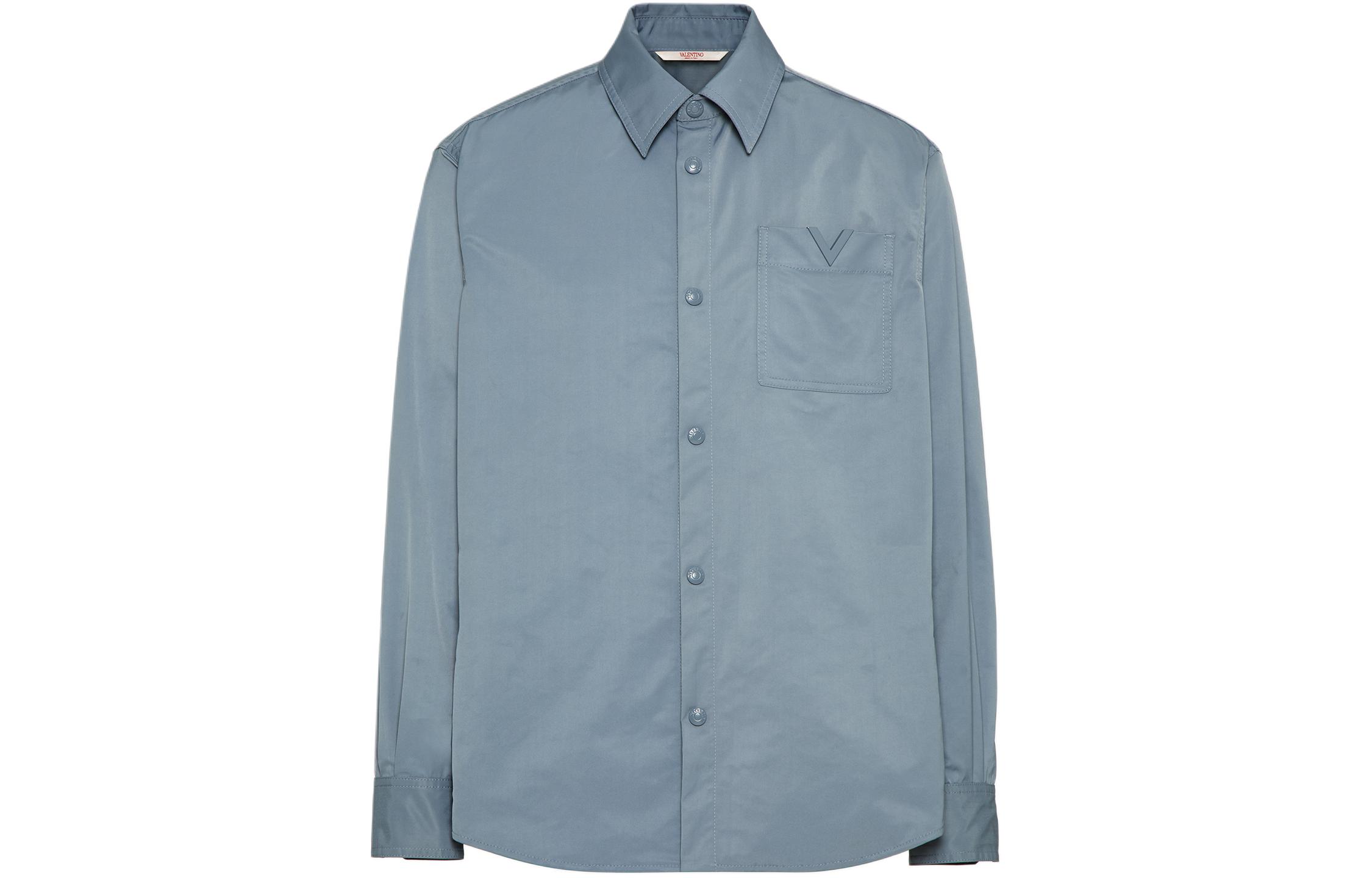Valentino FW24 Solid Logo Badge Single-Breasted Loose Jacket Misty Blue Men 5V3CIO05CKV-S02