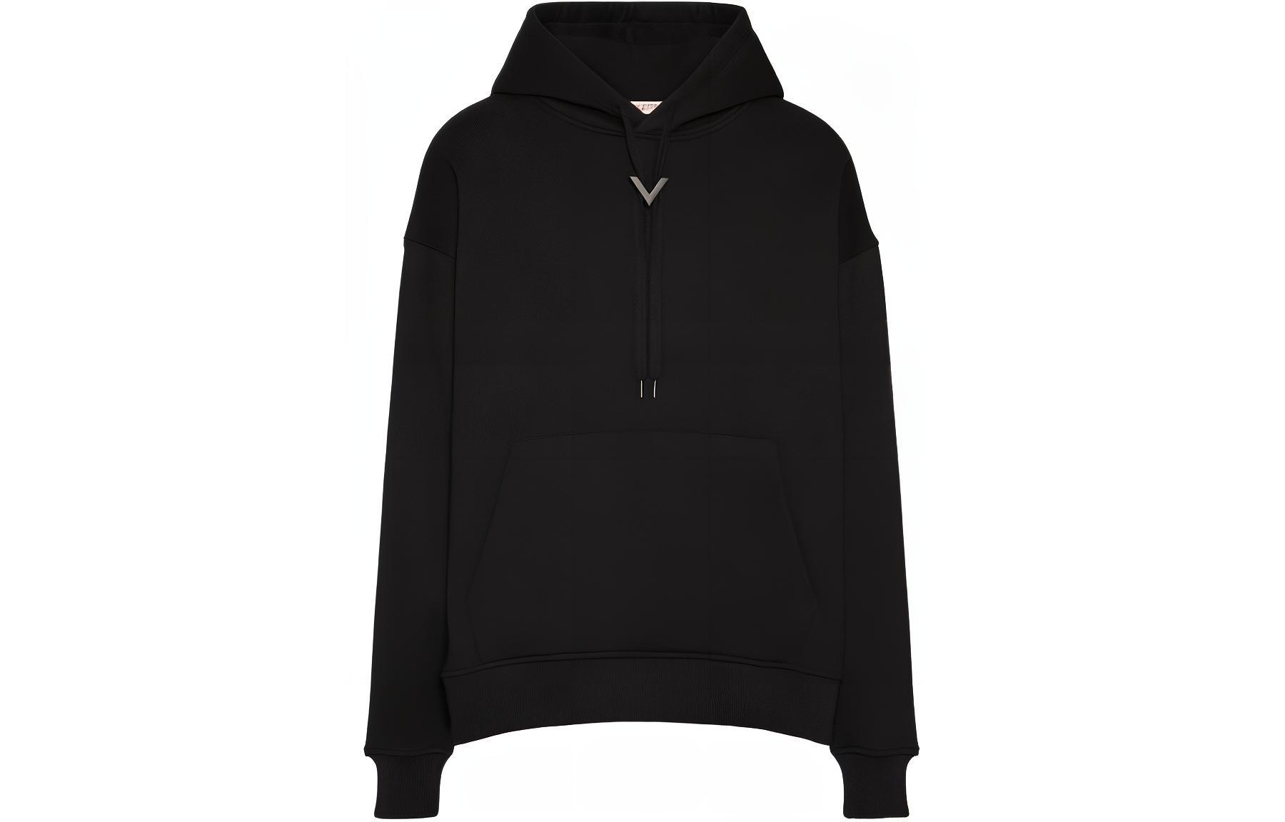 Valentino FW24 Solid Logo Patch Oversized Hoodie  Black. 5V3MF25RADJ-0NO
