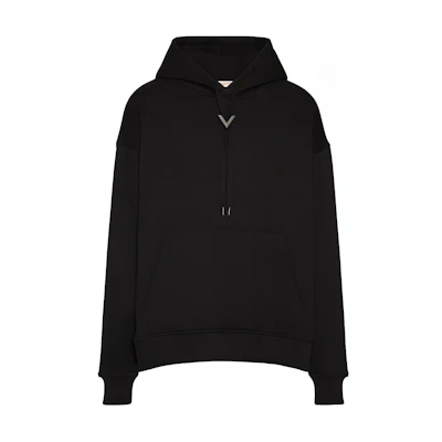 Valentino FW24 Solid Logo Patch Oversized Hoodie Black. 5V3MF25RADJ-0NO