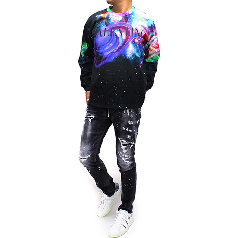 Shop Sudadera Valentino Galaxy Estampada Cuello Redondo Hombre Negra. WV3MF19L-7LU-U03