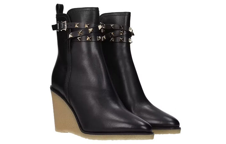 Order Valentino Garavani 'Black Leather Wedge Ankle Boot' S0Z84MHQ0NO