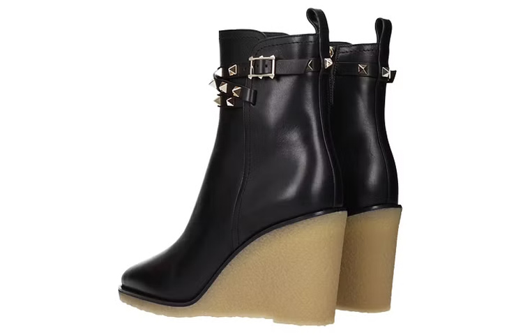 Shop Valentino Garavani 'Black Leather Wedge Ankle Boot' S0Z84MHQ0NO