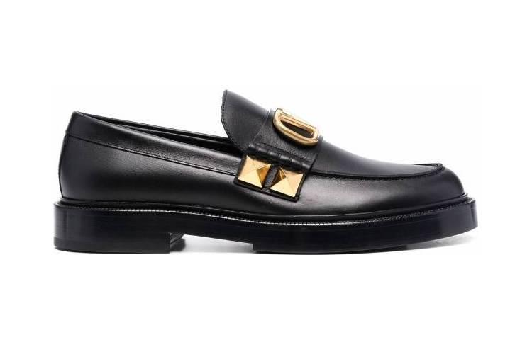 Valentino Garavani Stud Sign Loafers 'Black Leather' 圖 5