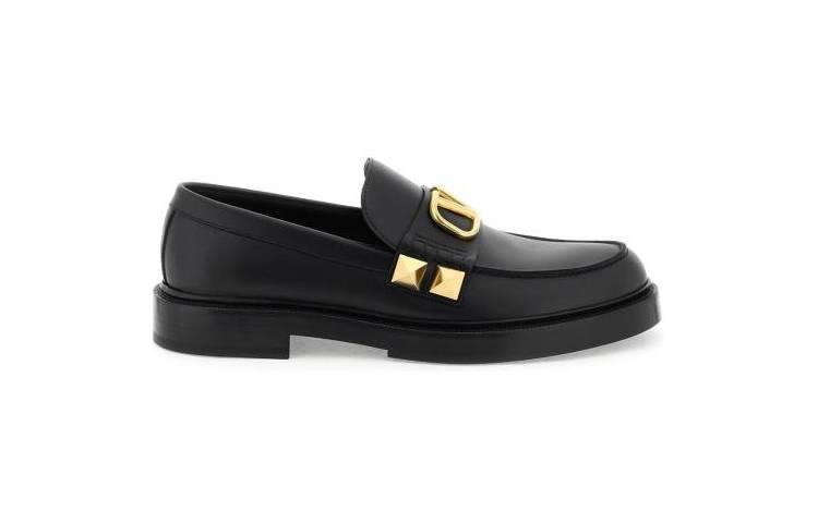 Valentino Garavani Stud Sign Loafers 'Black Leather' 圖 7