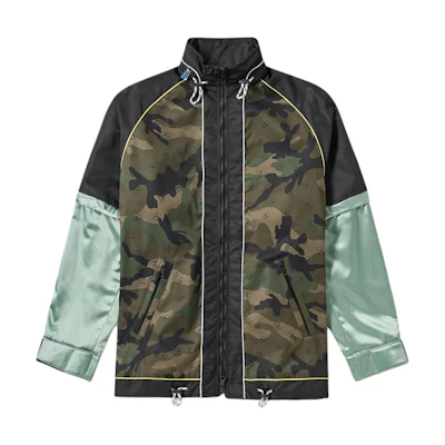 Valentino Green Camo Full-Zip Jacket with High Collar and Long Sleeves CJB60RFJ-EW4