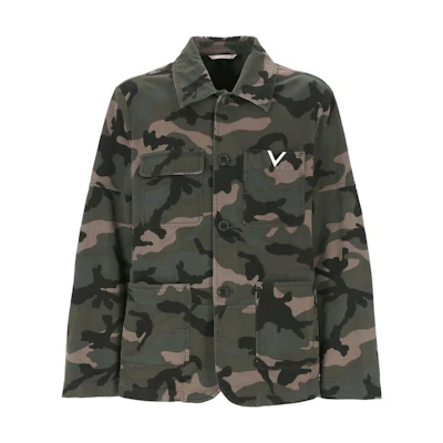 Valentino Green Camo Long Sleeve Jacket with Single-Button Lapel 5V3CJK00AA1F00