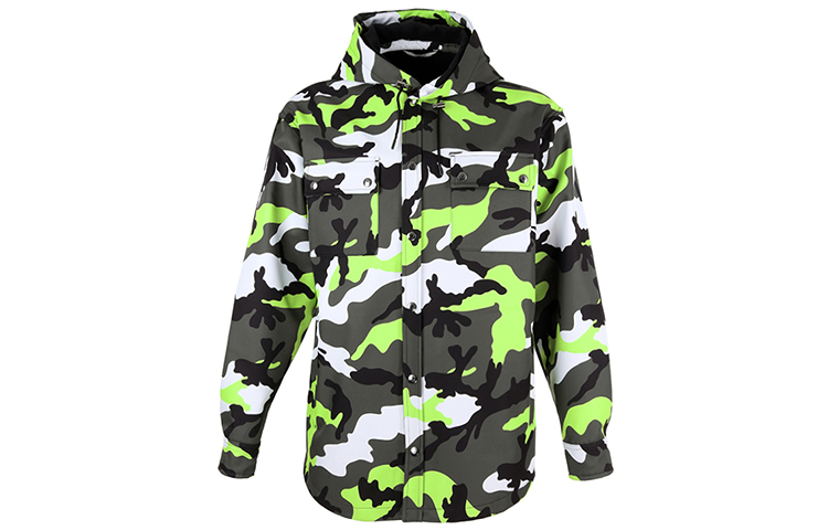 Valentino Green Camouflage Hooded Jacket with Single-Breasted Design UV3CJE256EEA7A