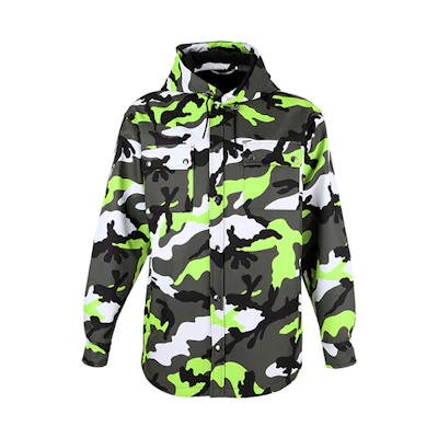 Valentino Green Camouflage Hooded Jacket with Single-Breasted Design UV3CJE256EEA7A