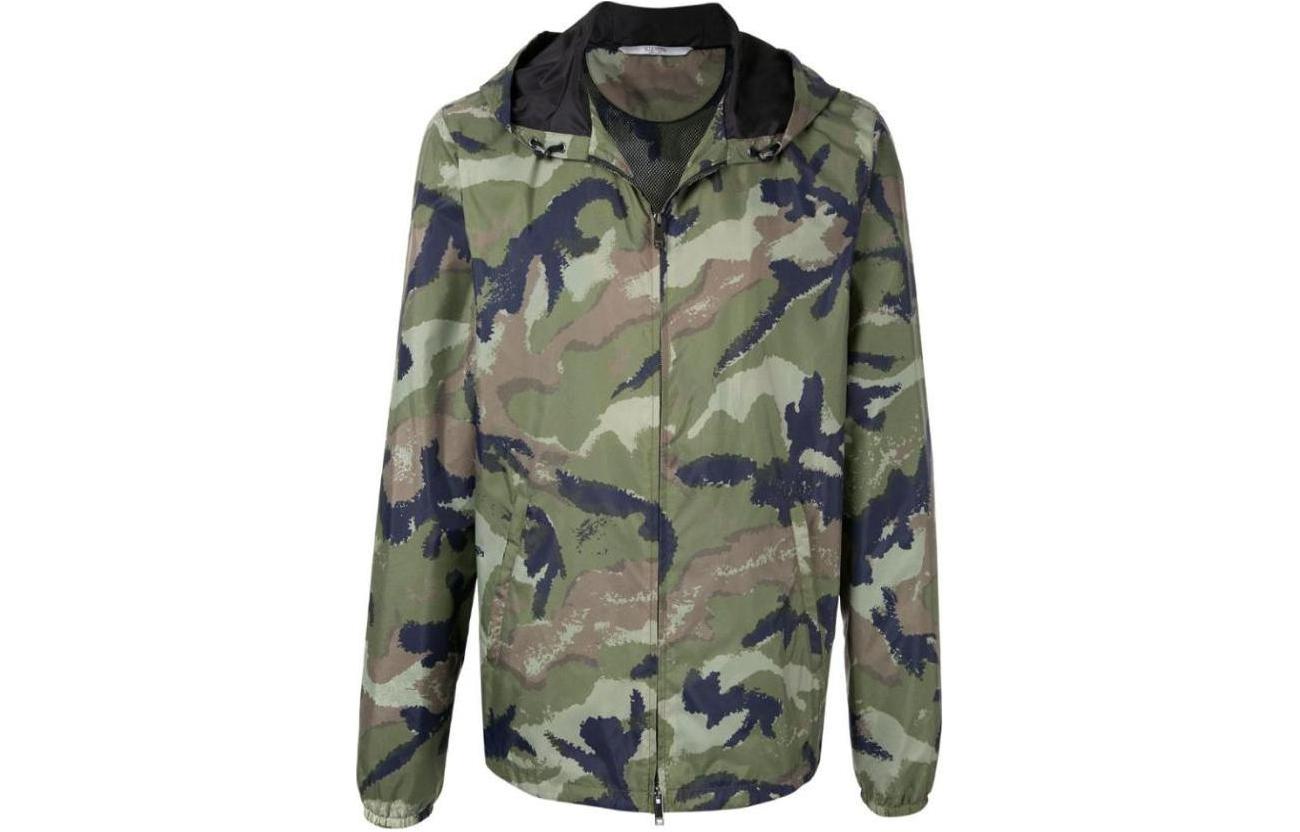 Valentino Green Camouflage Hooded Zip-Up Jacket RV3CI355DLEGL7