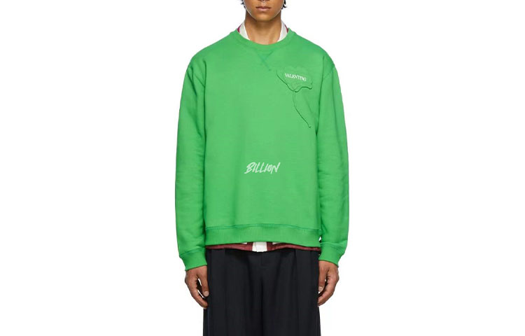Valentino Green Floral Embroidered Logo Long Sleeve Crewneck Sweatshirt Men WV3MF14M7GS192