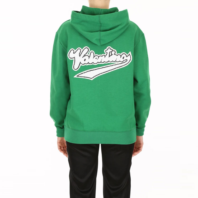 Shop Valentino Jaket Hoodie Logo Hijau Print PB3MF03Z3V40K2