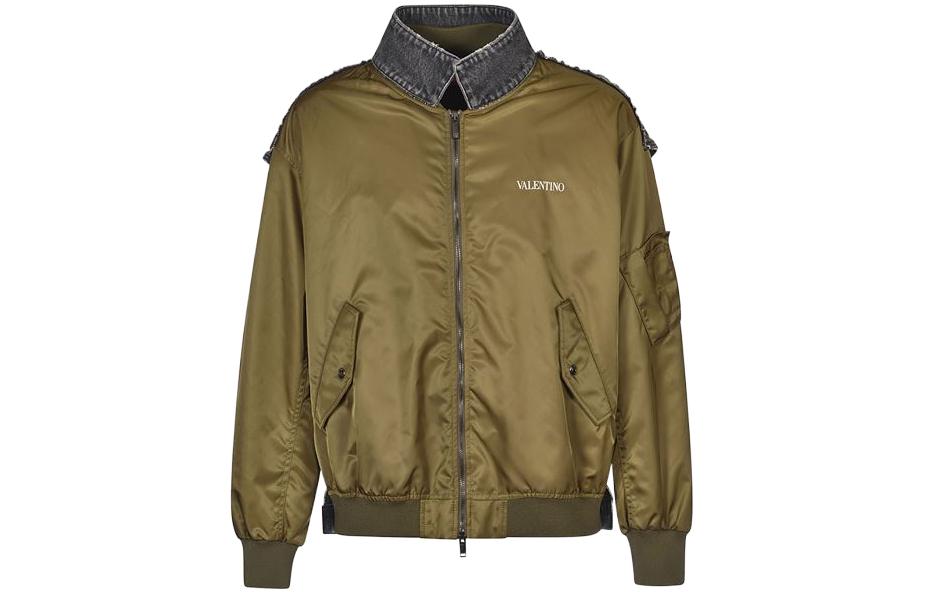 Valentino Green Stand Collar Zip-Up Colorblock Jacket WV3CIJ957JCBZ5