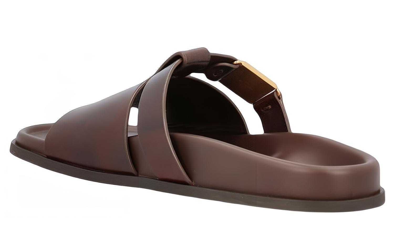 Shop ヴァレンティノ レザー スリッポン サンダル (ブラウン) 1Y2S0G21HBEKG8