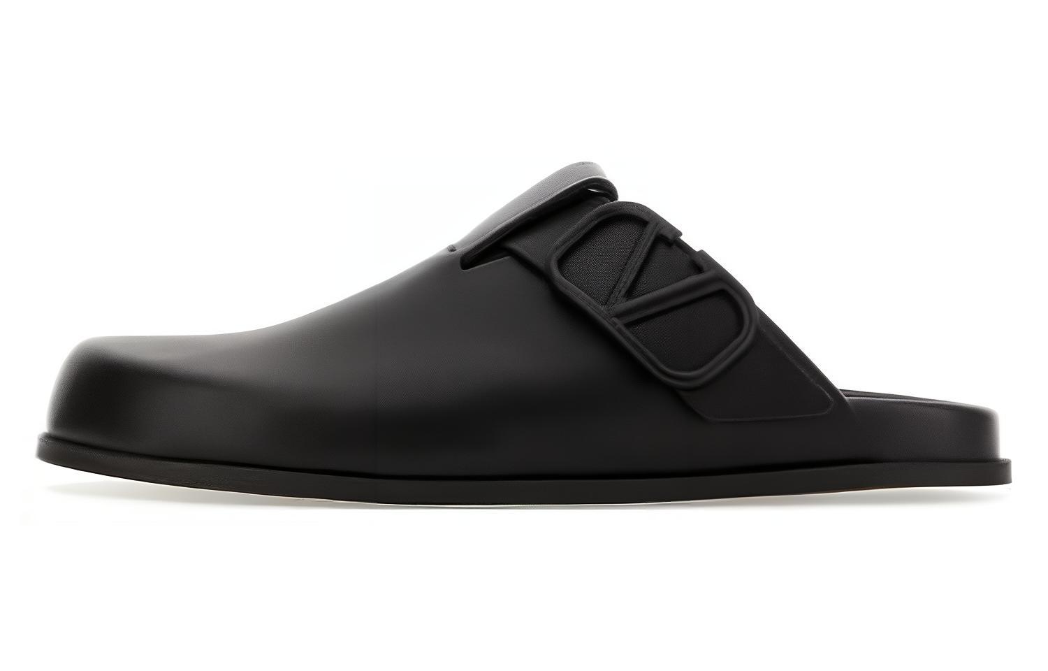 Valentino Leather Slippers 'Black' 'Fashion Cowl Toe'