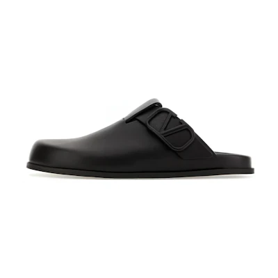Valentino Leather Slippers 'Black' 'Fashion Cowl Toe'