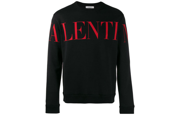 Valentino Letter Logo Print Crewneck Long Sleeve Sweatshirt Black SV3MF05N5FP0NR