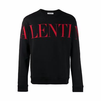 Valentino Letter Logo Print Crewneck Long Sleeve Sweatshirt Black SV3MF05N5FP0NR