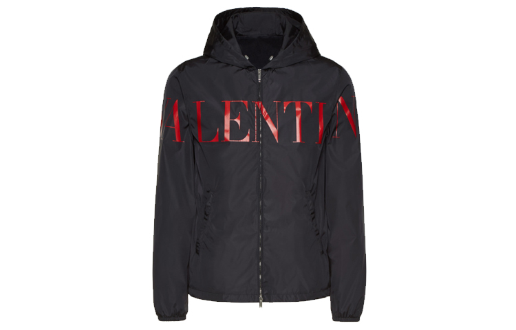 Valentino Letter Logo Print Hooded Jacket Black SV3CI3555AT0NR