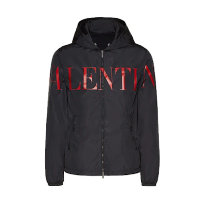 Valentino Letter Logo Print Hooded Jacket Black SV3CI3555AT0NR