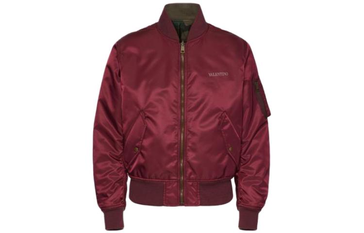 Valentino Letter Logo Print Stand Collar Jacket in Chestnut Brown VCIL658MK697