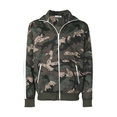 Valentino Letter Print Camouflage Zip-Up Logo Jacket Green RV0MF02YYFWGC8