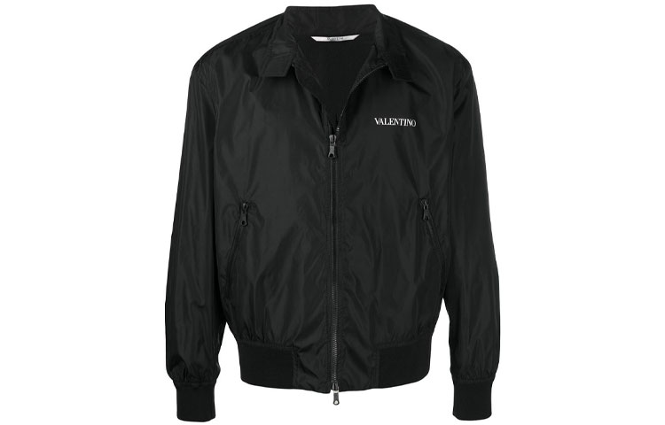 Valentino Letter Print Zip-Up Bomber Jacket Black Fashion VV3CIF115AT0NI