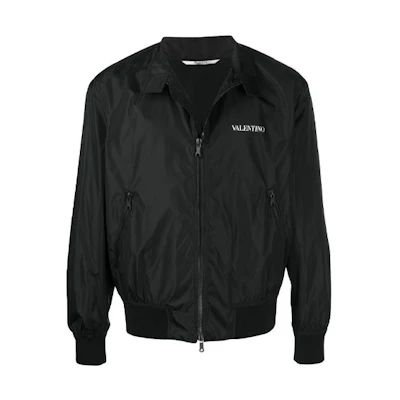 Valentino Letter Print Zip-Up Bomber Jacket Black Fashion VV3CIF115AT0NI