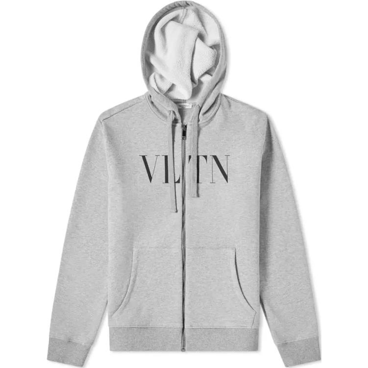 Valentino Letter Print Zip Hoodie Jacket Grey QV3MF11I3TV080