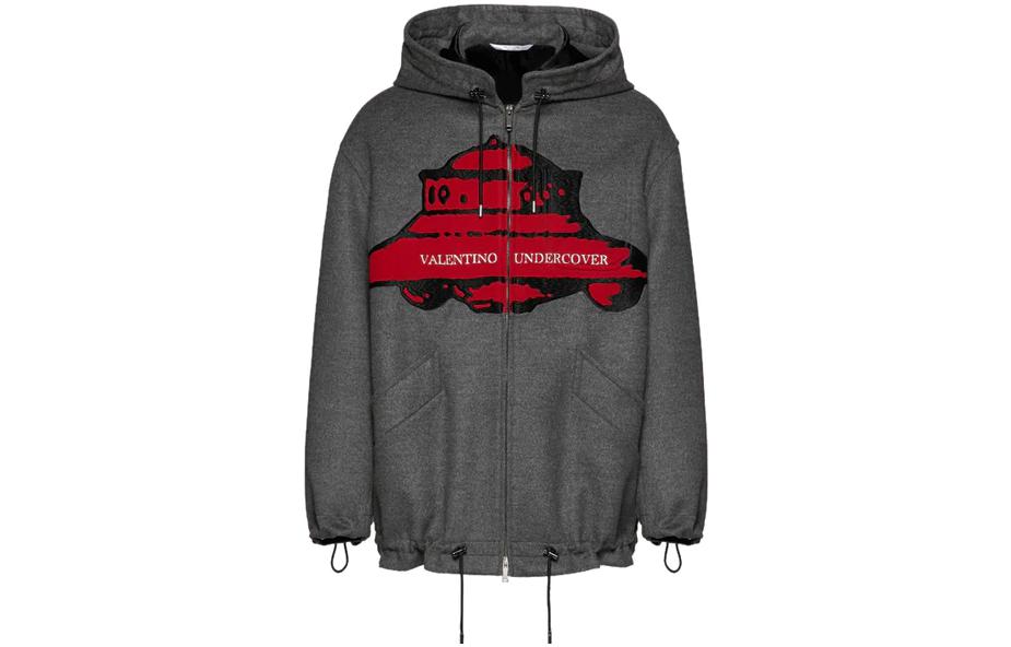 Valentino Light Gray Logo Print Zipper Sweatshirt SV0CJC005L5-103