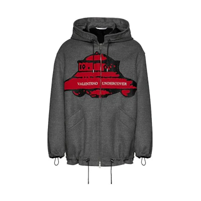 Valentino Light Gray Logo Print Zipper Sweatshirt SV0CJC005L5-103