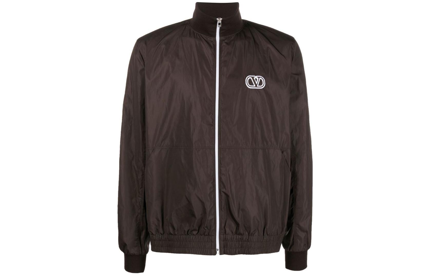 Valentino Logo Embroidered Bomber Jacket Brown Outerwear VCIL958LFE04