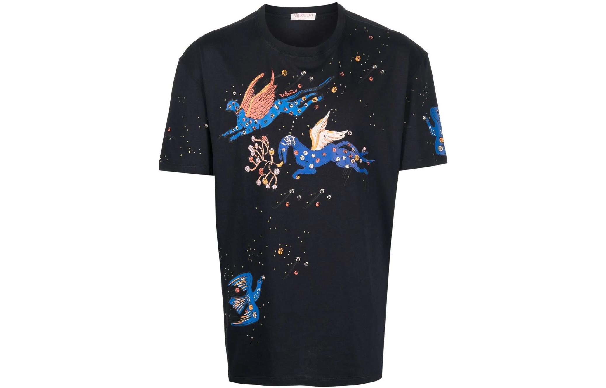 Valentino Logo Print Crew Neck Short-Sleeve T-Shirt Black Men VMG11H85RQ05