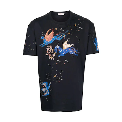 Valentino Logo Print Crew Neck Short-Sleeve T-Shirt Black Men VMG11H85RQ05