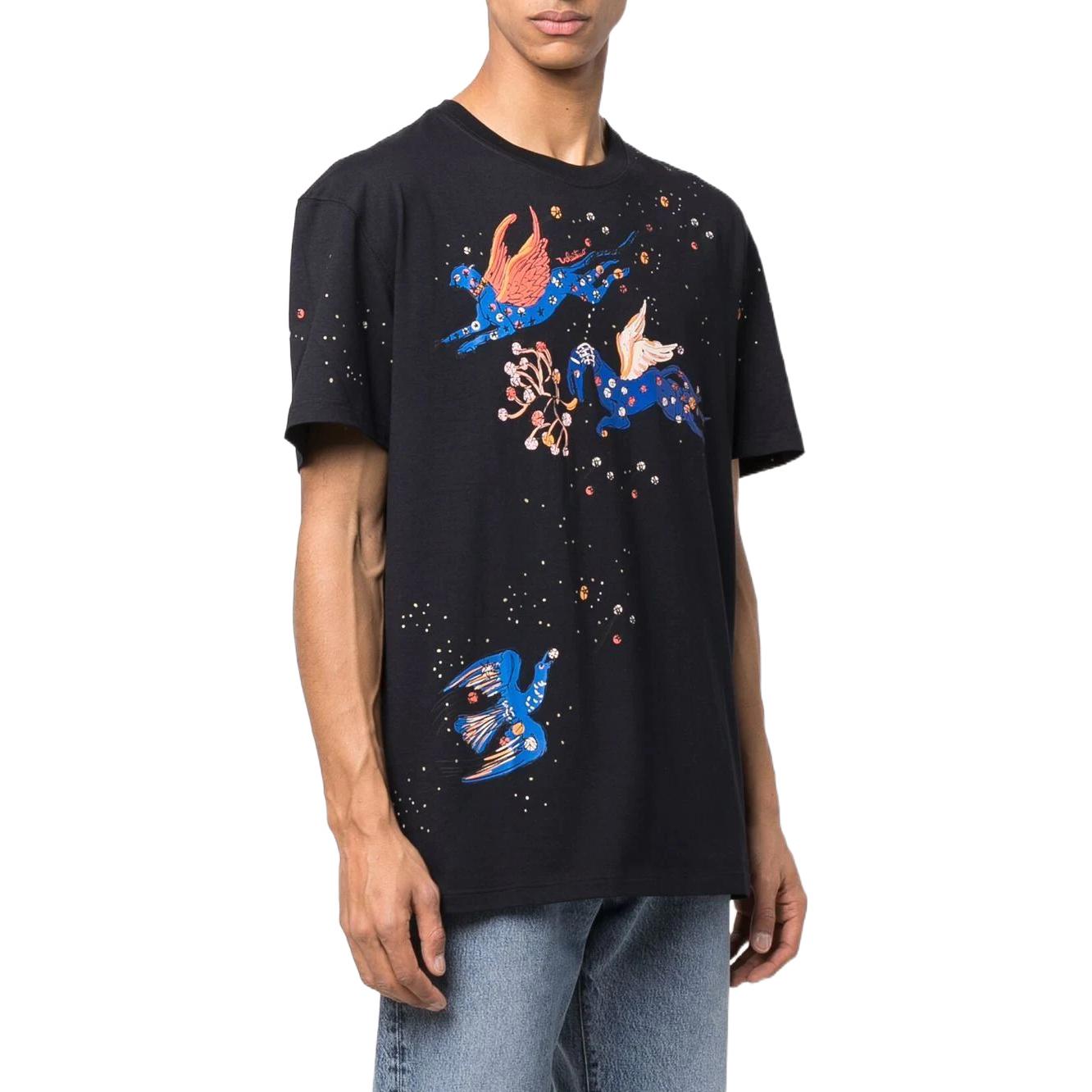 Shop Valentino 男士黑色短袖圓領標誌印花 T-Shirt VMG11H85RQ05