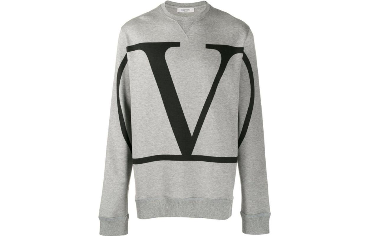 Valentino Logo Print Crewneck Long Sleeve Sweatshirt Grey SV3MF05H5F7L80