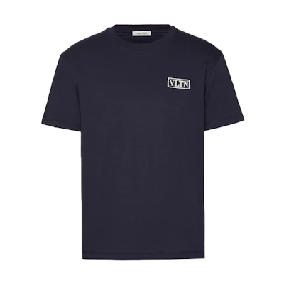 Valentino Logo Print Crewneck Loose Fit T-Shirt Blue - VV3MG08G6LCNB4