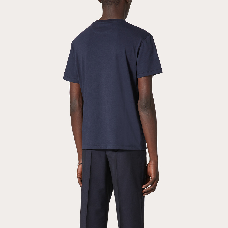 Shop Valentino Logo印花寬鬆版圓領T恤 藍色 VV3MG08G6LCNB4