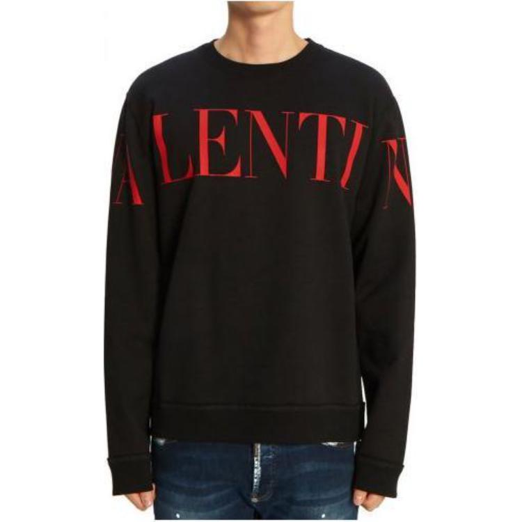 Valentino Logo Print Crewneck Pullover Sweatshirt Black Fashion SV0MF05N5FP0NR