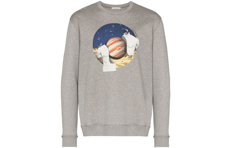 Valentino Logo Print Crewneck Sweatshirt Grey Mens Casual Pullover TV3MF09X60T18Y