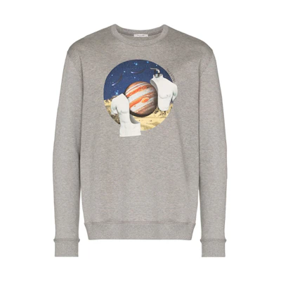 Valentino Logo Print Crewneck Sweatshirt Grey Mens Casual Pullover TV3MF09X60T18Y