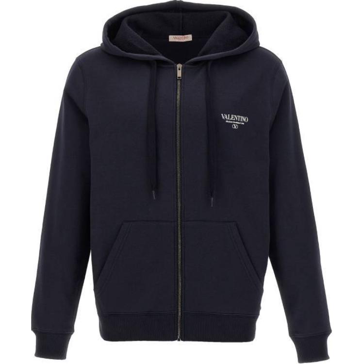 Valentino Logo Print Zip-Up Hoodie Jacket Navy Blue 5V3MF27QA8DNB4
