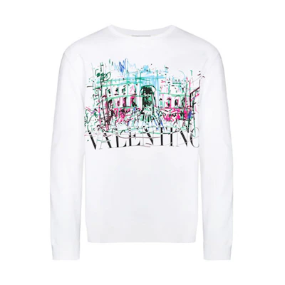 Valentino Logo Sketch Print Crewneck Sweatshirt White VMF14M7AD33U
