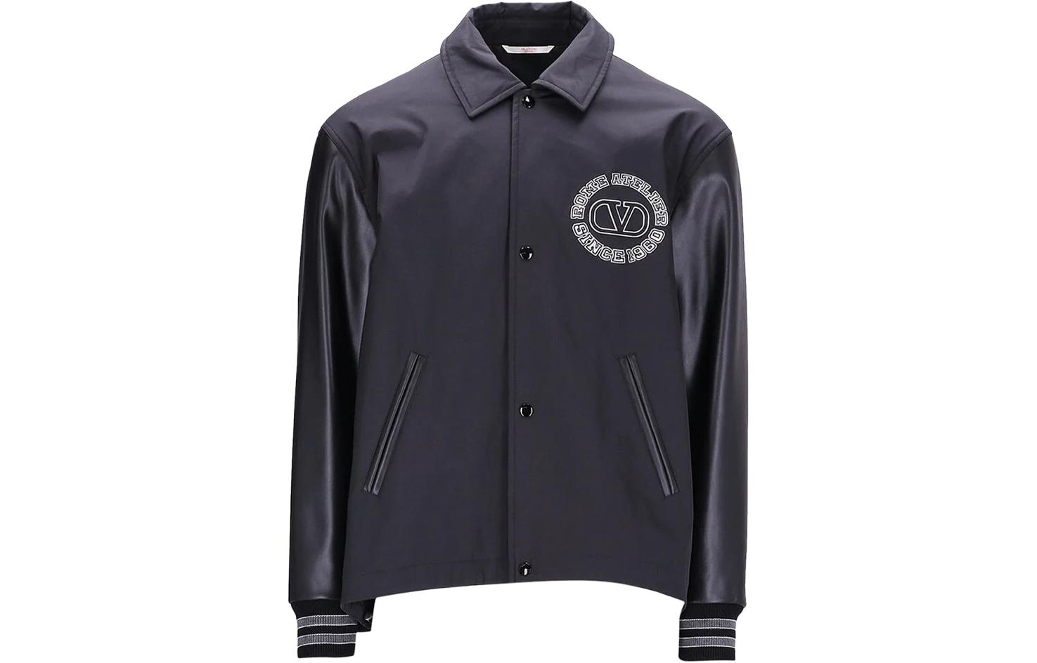 Order ヴァレンティノ メンズ ブラック ジャケット ソリッドカラー レタープリント スナップカラー 3V3CIN059F90NO