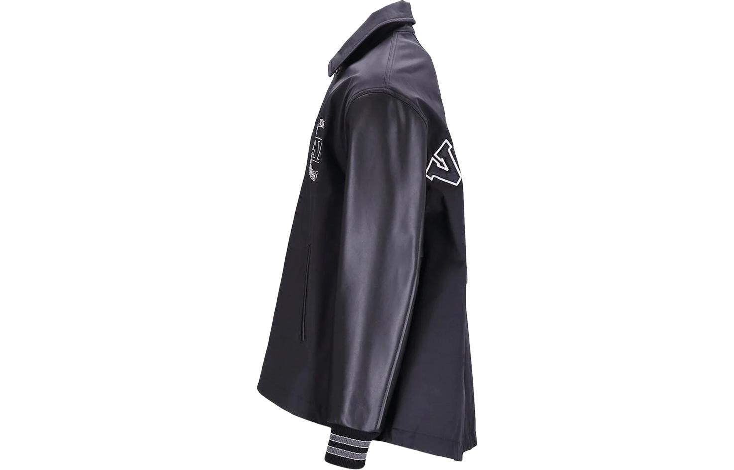 Shop ヴァレンティノ メンズ ブラック ジャケット ソリッドカラー レタープリント スナップカラー 3V3CIN059F90NO