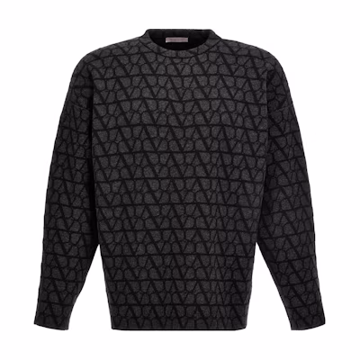 Valentino Men’s SS23 All-Over Letter Print Black Long-Sleeve Sweater. 3V3KC27A9K3MJG