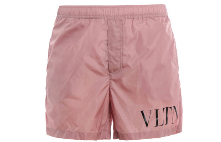 Valentino Mens Pink Elastic Waist Letter Print Swim Shorts RV3UH028DMA517