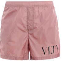 Valentino Mens Pink Elastic Waist Letter Print Swim Shorts RV3UH028DMA517 Valentino Mens Pink Elastic Waist Letter Print Swim Shorts RV3UH028DMA517
