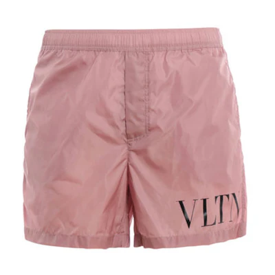 Valentino Mens Pink Elastic Waist Letter Print Swim Shorts RV3UH028DMA517