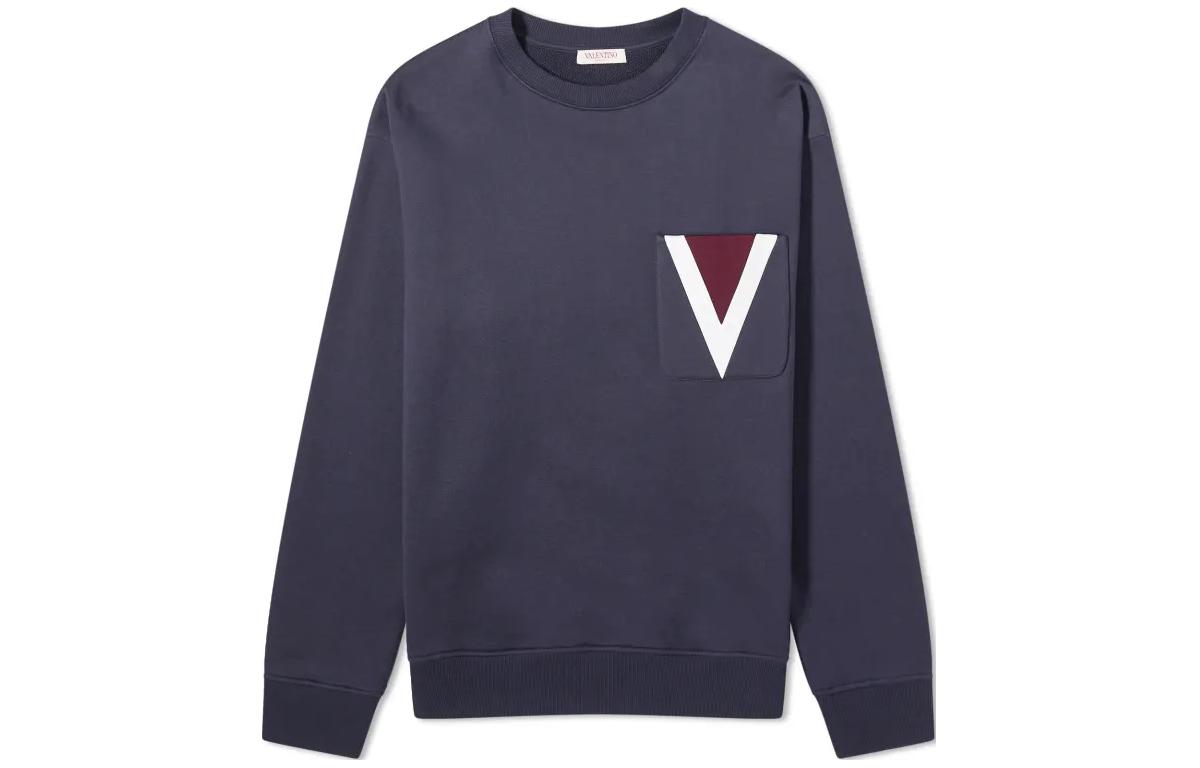 Valentino Navy Blue Casual Slim Fit Crewneck Logo Sweatshirt 4V3MF26W9Y1598